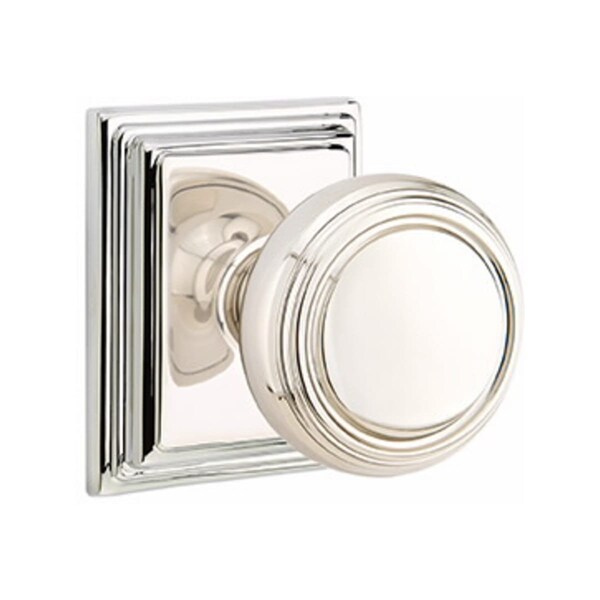 Emtek Norwich Knob 2-3/8 in Backset Passage w/Wilshire Rose for 1-1/4 in to 2 in Door Polished Nickel 8161NWUS14 - main